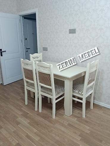 Mətbəx üçün, Açılmayan, Dördbucaq masa, 4 stul