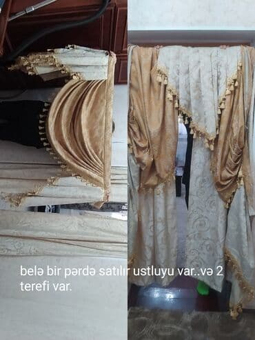 kətan pərdələr: İşlənmiş, Kətan Pərdə, rəng - Qızılı, Ödənişli çatdırılma — 1
