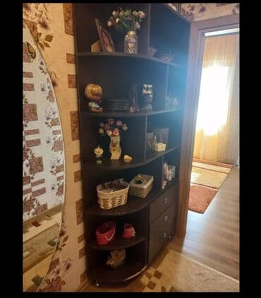 Künc üçün çoxfunksiyalı açıq rəfli dolab - Material: tünd rəngli