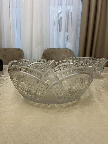 xrustal stəkan ölçüsü: Şüşə salat/qəlyanaltı qabı – kəsim naxışlı - Material: qalın, şəffaf — 4