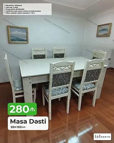 Məhsul: Masa Dəsti - Ölçü: 90×160 sm - Komplekt: 1 masa + 6 stul - — 1