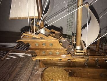 şuşa maketi: Taxta yelkənli gəmi maketi - Material: cilalanmış ağac, ip və şəbəkə — 4