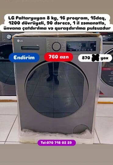 samsung a30 qiymeti kontakt home: Paltaryuyan maşın LG, 7 kq, Avtomat, Qurutmasız, Kredit yoxdur — 8