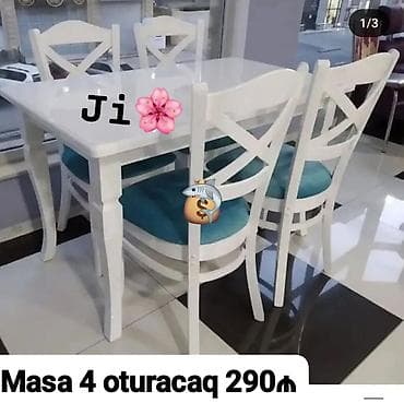 Mətbəx üçün, Açılmayan, Dördbucaq masa, 4 stul