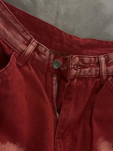 Джинсы: Qırmızı rəngli geniş kəsimli cins şalvar və tünd boz rəngli geniş — 2