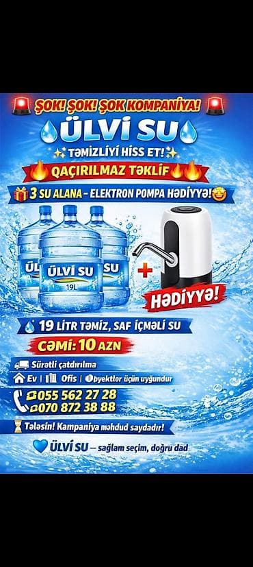 Ülvi Su – 19 litrlik təmiz, saf içməli su • 19 L qablaşdırma • Ev