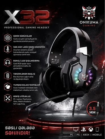 mikrofon mini: Onikuma X32 peşəkar gaming qulaqlığı oyun zamanı güclü səs, rahat — 1