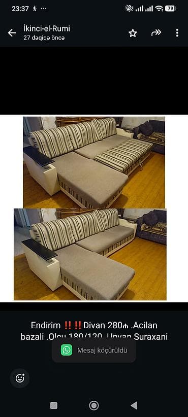 kunc divan ucuz: Endirim ‼️‼️Divan 280₼ .Acilan bazali .Olcu 180/120 .Unvan Suraxani — 1