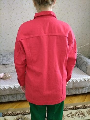 hərbi geyim: Qadın üçün uzun denim gödəkcə – qırmızı - Klassik cins gödəkcə — 5