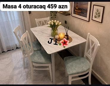 bar stul: Mətbəx üçün, Yeni, Açılmayan, Dördbucaq masa, 4 stul — 1