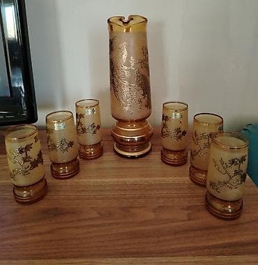 Кухонные принадлежности: Qızılı bəzəkli şüşə sürahi və stəkan dəsti - Dəst tərkibi: 1 ədəd — 1