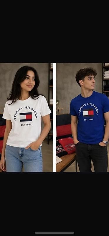 Uniseks Tommy Hilfiger T‑shirtləri Amerika məhsullarıdır tam original