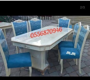 ders masaları: Qonaq otağı üçün, Yeni, Açılmayan, Dördbucaq masa, 6 stul — 9