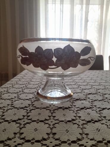 heinz kaşaları: Şüşə ayaqlı meyvə/qənd qabı - Material: qalın şüşə - Dizayn: dumanlı — 1