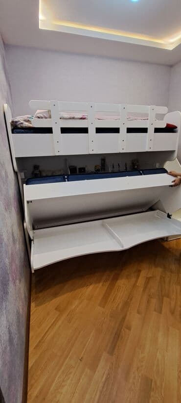 двуспальная кровать с подъемным механизмом: Для девочки и мальчика, Новый, Кровать, С матрасом, С выдвижными ящиками, МДФ — 2