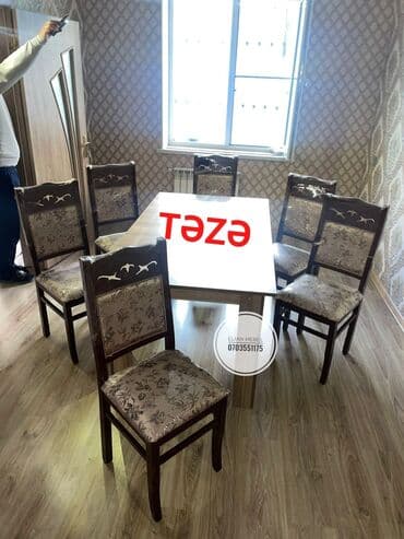 аарынын суту: Для гостиной, Новый, Нераскладной, Квадратный стол, 6 стульев — 3