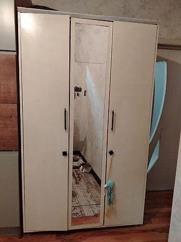 shkaf mebel: İşlənmiş, 3 qapılı, Güzgülü, Bej, Açılan, Düz dolab — 1