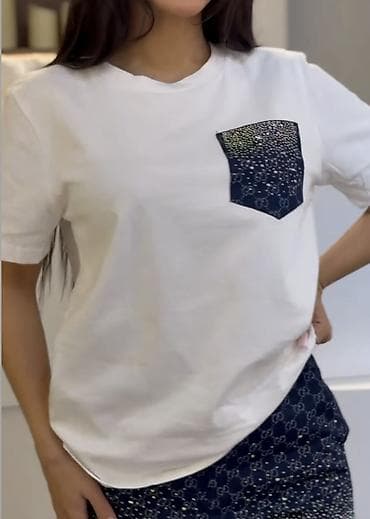 t winner: Gucci dəsti Tshirt+short+kemer ENDIRIM OLACAQ - T‑şört: Ağ rəngli — 5