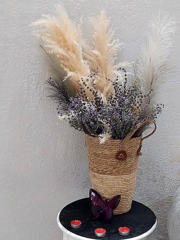 Ev və bağ: Dekorativ quru güllər kompozisiyası – pampas otları və lavanda dəstəsi — 3