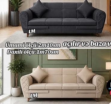 Açılıb-yığılan, bazalı divan. Ümumi ölçü: 2 m 10 sm Daxili ölçü: 1 m