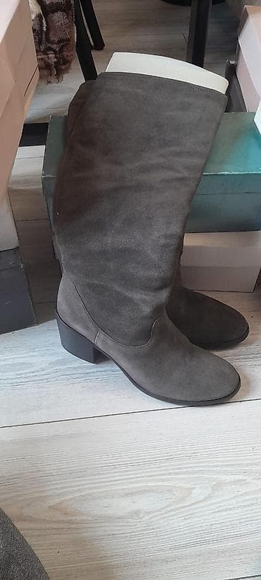 Ботинки и ботильоны: Сапоги, Размер: 39, цвет - Серый, Б/у — 2
