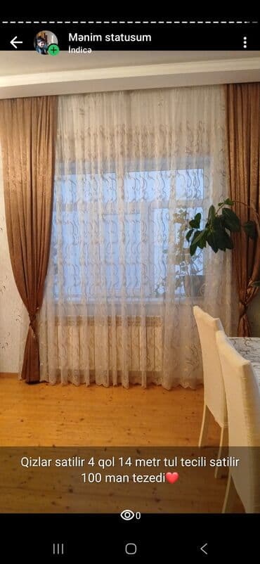 Pərdə dəsti – 4 qol və 14 metr tül - Tül: ağ rəngli, naxışlı, yüngül