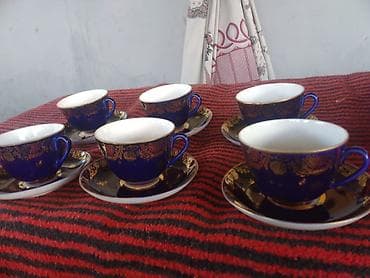 3 faza generator: Çay dəsti, rəng - Mavi, Farfor, 6 nəfərlik — 7
