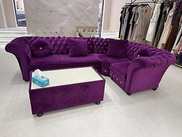 Bənövşəyi rəngli künc divan dəsti - Künc formalı, qlamur Chester — 1