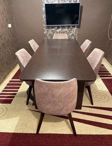 Taburetlər: Qonaq otağı üçün, İşlənmiş, Açılan, Dördbucaq masa, 6 stul — 3