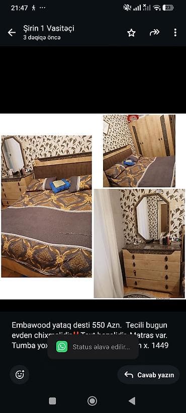 Embawood yataq desti 550 Azn. Tecili bugun evden chixmalidir‼️Taxt — 1
