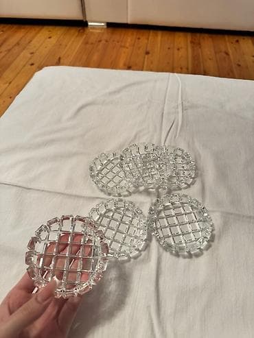 nimçələr: Şüşə fincan altlıqları dəsti limonluq çexiya - Sayı: 6 ədəd - — 2