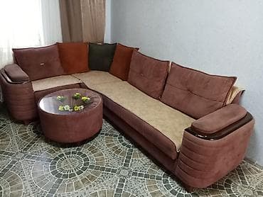 Künc divan dəsti - L‑şəkilli künc divan: yumşaq parça üzlük