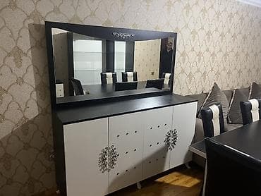 Zəng edin👍 Qonaq otağı üçün güzgülü bufet/dresuar - Dizayn: Qara-ağ