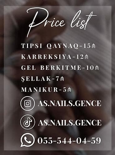 VATSAPA YAZIN AS.NAILS.GENCE tərəfindən dırnaq xidmətləri: - Tipsi