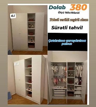 dolab termo: Ağ rəngdə çoxfunksiyalı dolab Ölçü: 160 x 195 x 45 sm Xüsusiyyətlər — 1