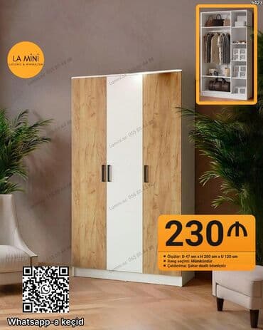 dolab modelleri: Açılan, 3 qapılı Düz dolab, Qarderob, paltar dolabı — 1