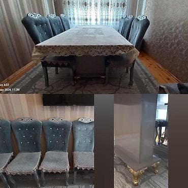 stol ustul: Qonaq otağı üçün, İşlənmiş, Açılmayan, Dördbucaq masa, 6 stul — 1