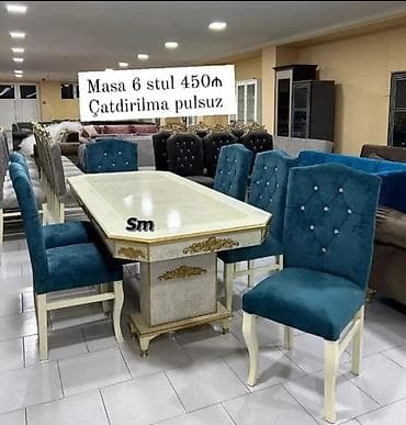 ucuz mebiler: Qonaq otağı üçün, Yeni, Açılmayan, Dördbucaq masa, 6 stul — 3