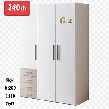 3 qapılı, Siyirməli, Ağ, Açılan, Düz dolab