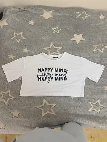 venum şortik: Qısa kəsimli ağ T‑şört - Rəng: ağ - Üzərində yazı: “HAPPY MIND” (qara — 1