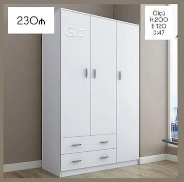 3 qapılı, Siyirməli, Ağ, Digər material, Açılan, Düz dolab