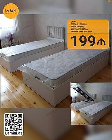 yataq manej: Təknəfərlik çarpayı, Bazalı, Matras ilə, Siyirməsiz — 1