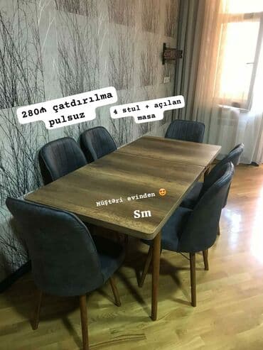 Masa və oturacaq dəstləri: Mətbəx üçün, Yeni, Açılan, Dördbucaq masa, 4 stul — 2