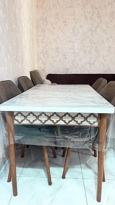 perla stul: Mətbəx üçün, Açılmayan, Dördbucaq masa, 6 stul — 4
