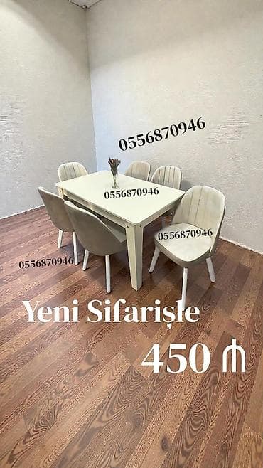 Qonaq otağı üçün, Yeni, Açılmayan, Dördbucaq masa, 6 stul