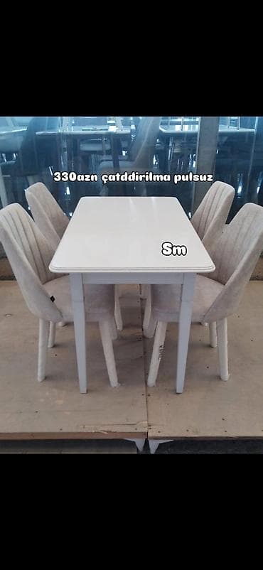 prokat stol stul: 4 oturacaqlı açılıb-böyüyən masa dəsti. Masa qapalı vəziyyətdə 80x130 — 7