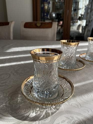 cay dəsti: Çay dəsti, rəng - Qızılı, Xrustal, 6 nəfərlik — 4