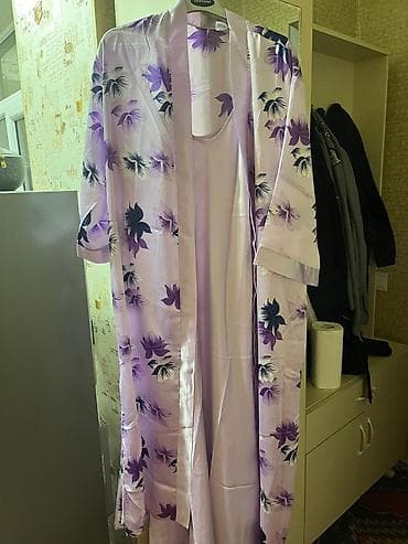 gece geyimi: İpək toxunuşlu iki hissəli ev geyimi dəsti - Rəng: açıq bənövşəyi — 1