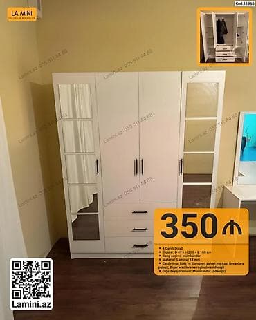 perla dolab: 4 qapılı dolab – Kod: 11965 - Ölçülər: Dər. 47 × Hündürlük 200 × En — 1