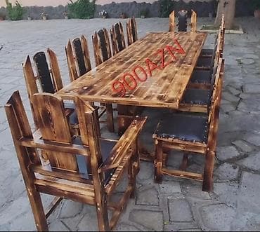 ustol ustul: Yeni, Dördbucaq masa, 4 stul, Açılmayan, Stullar ilə, Taxta, Azərbaycan — 5